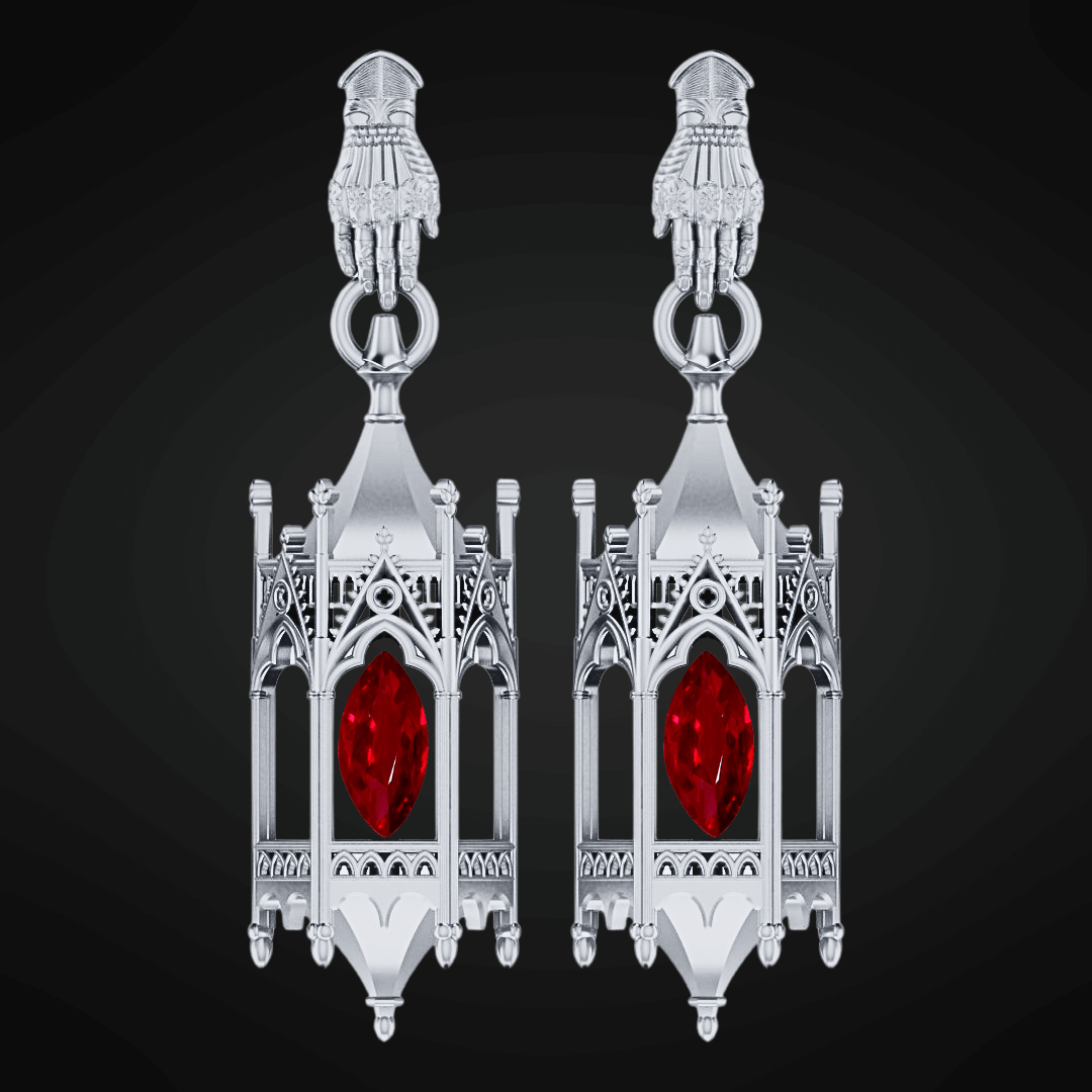 Sterling Silver Knights Cathedral Lantern Earrings W/ Gauntlet Studs