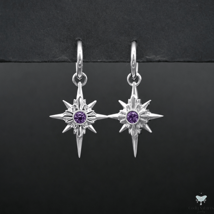 North Star Earrings - Titanium Hoops (With Gemstones)