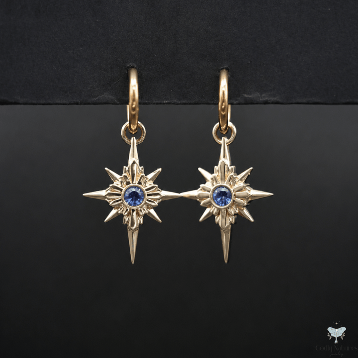 North Star Earrings - Titanium Hoops (With Gemstones)