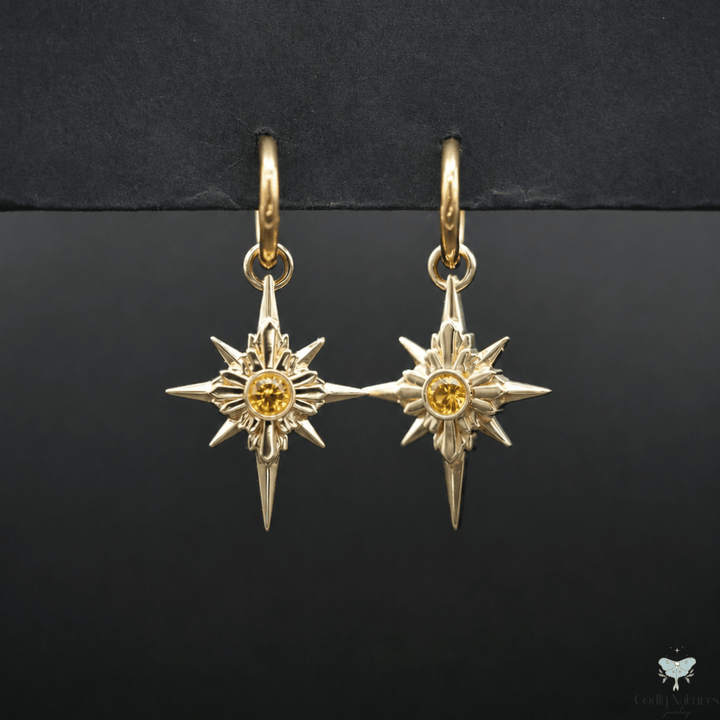 North Star Earrings - Titanium Hoops (With Gemstones)