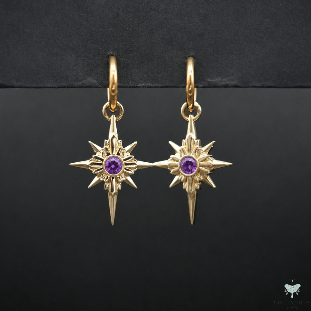 North Star Earrings - Titanium Hoops (With Gemstones)