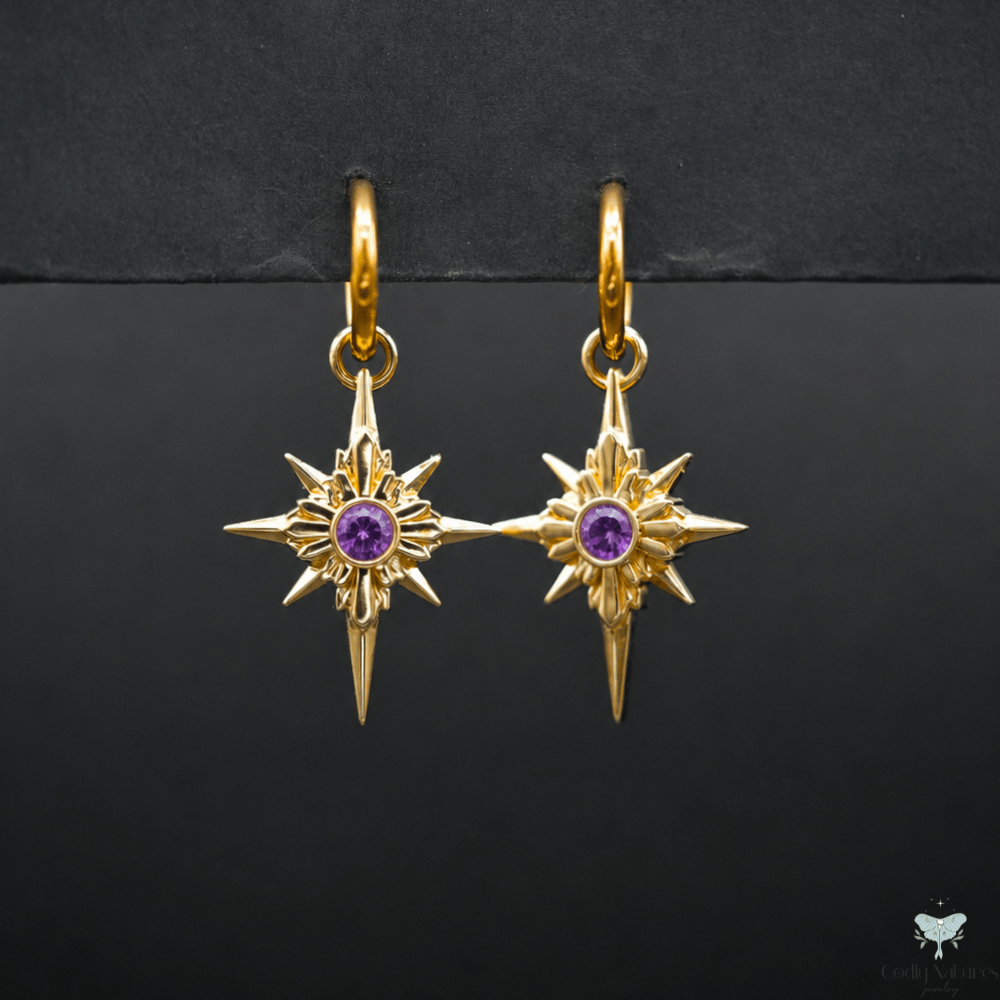 North Star Earrings - Titanium Hoops (With Gemstones)