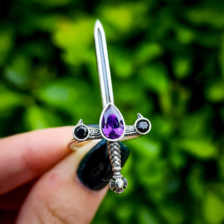 Amethyst Silver Sword of the Spirit Ring