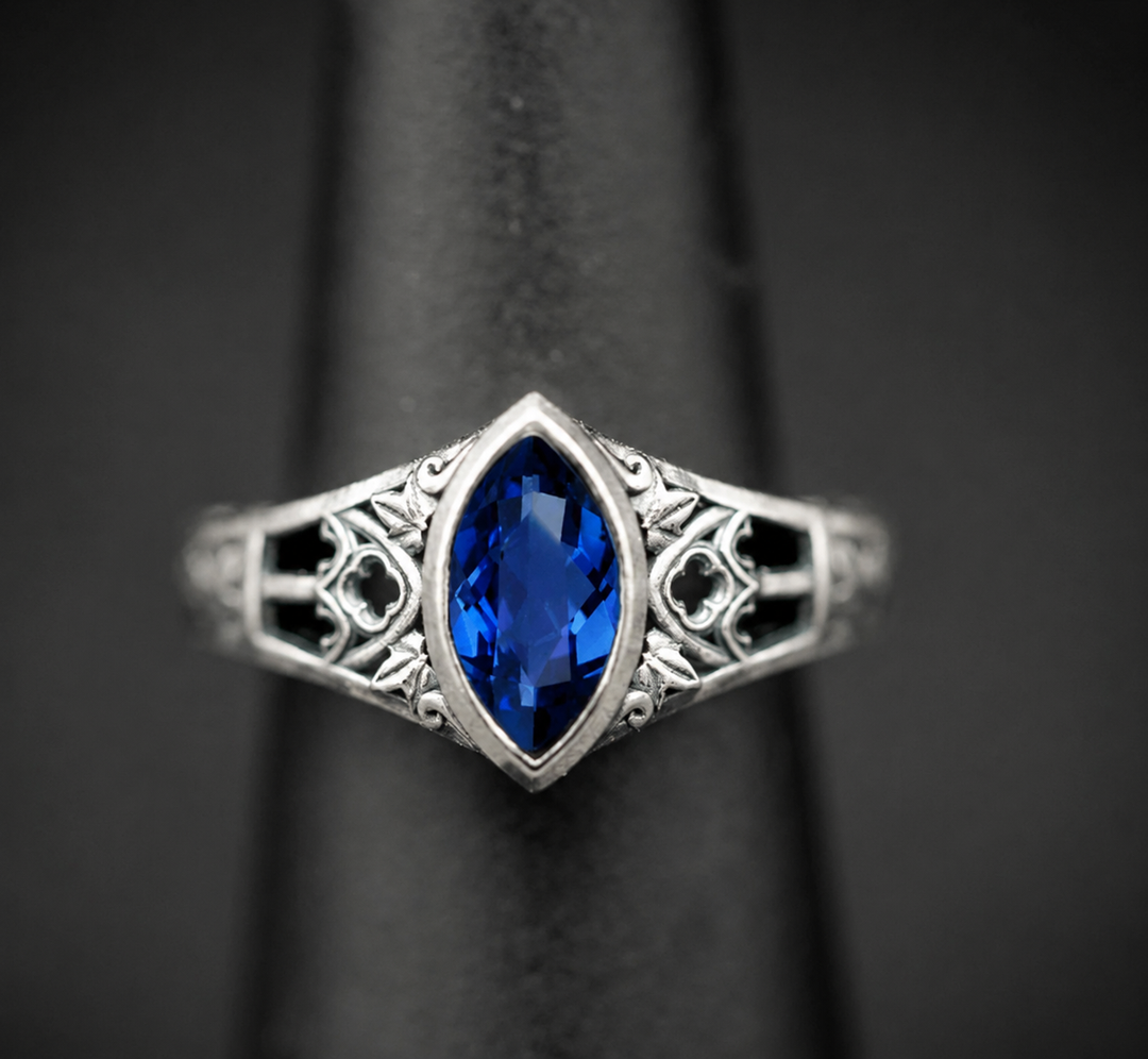 Custom Blue Sapphire Eternal Cathedral Ring