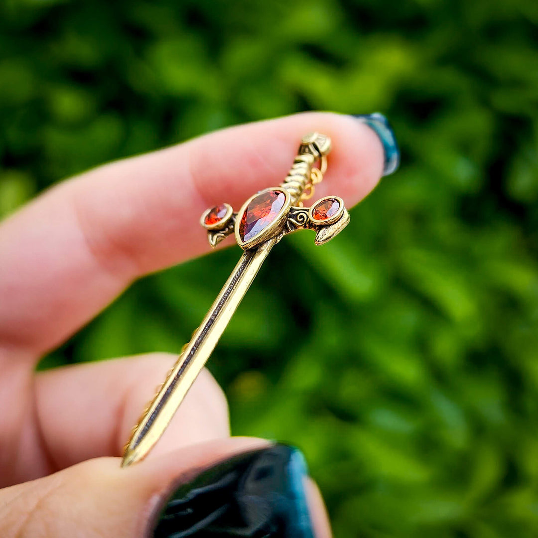 Brass Garnet Sword of the Spirit Necklace