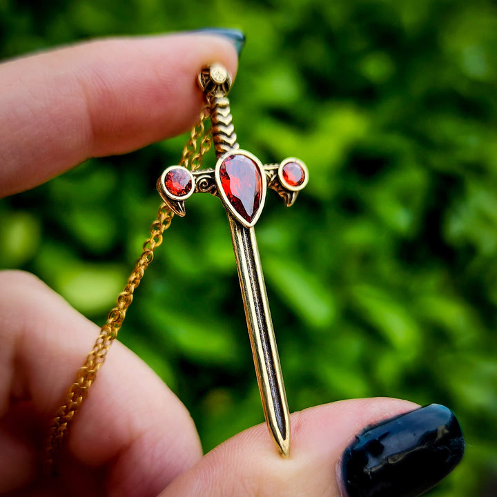 Brass Garnet Sword of the Spirit Necklace