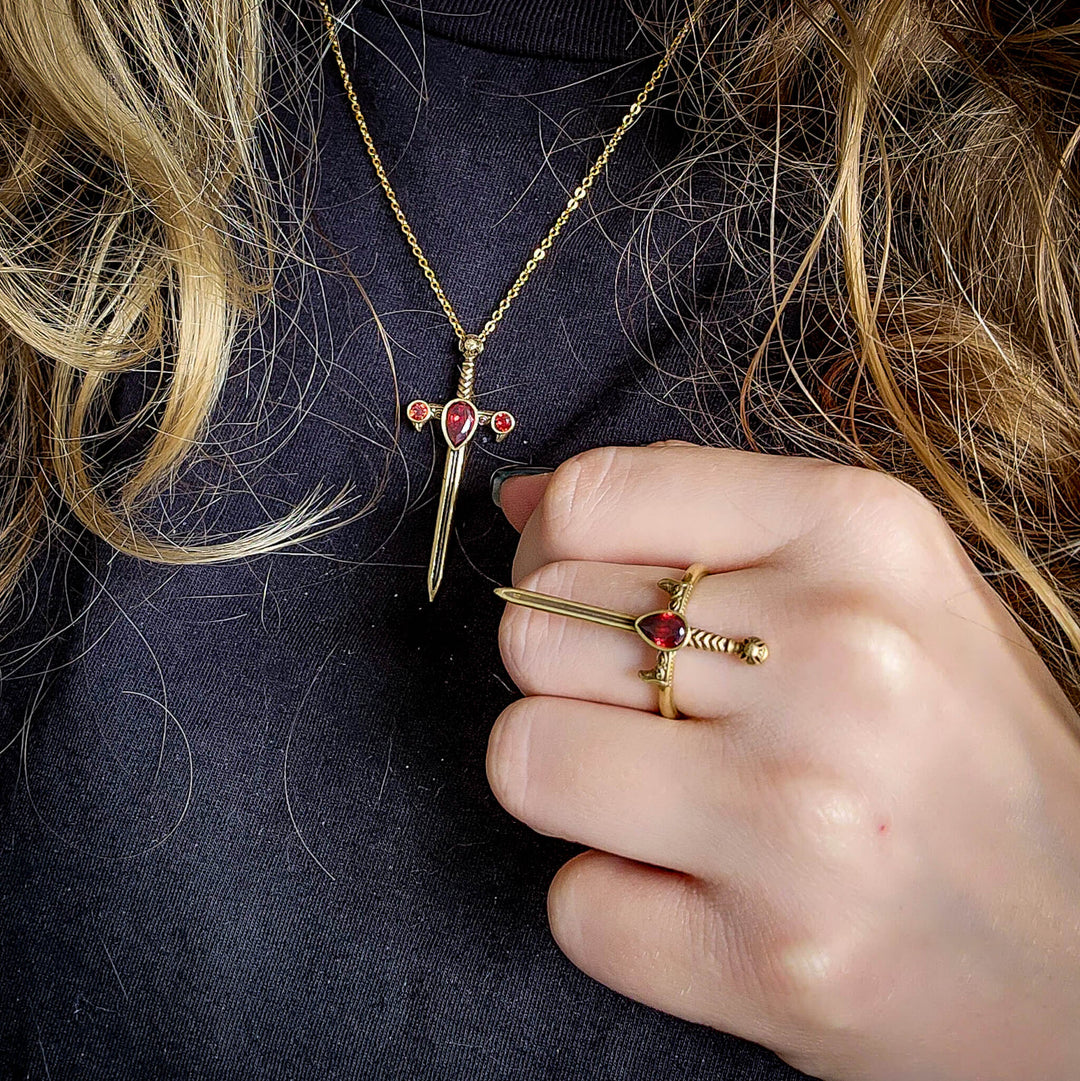 Brass Garnet Sword of the Spirit Necklace