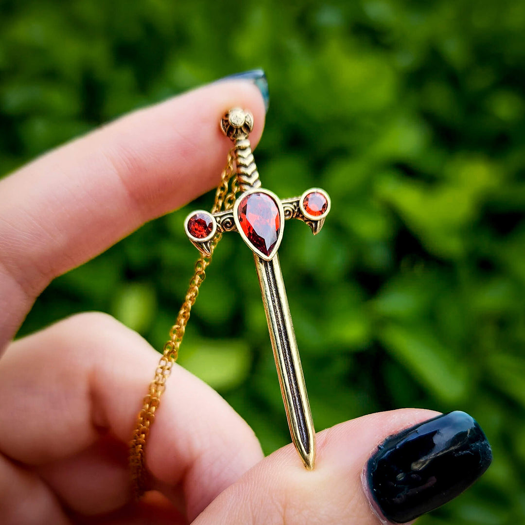 Brass Garnet Sword of the Spirit Necklace