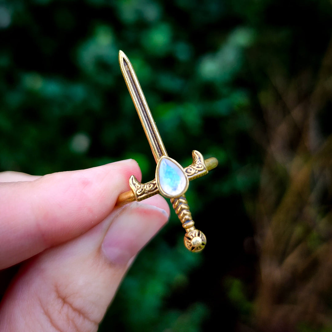 Moonstone Brass Mini Sword of the Spirit Ring