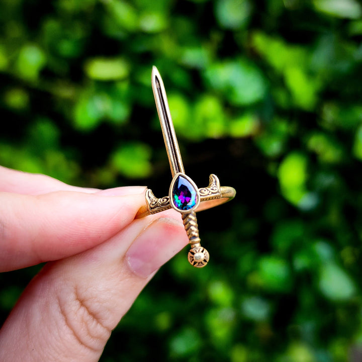Mystic Topaz (cz) Brass Mini Sword of the Spirit Ring