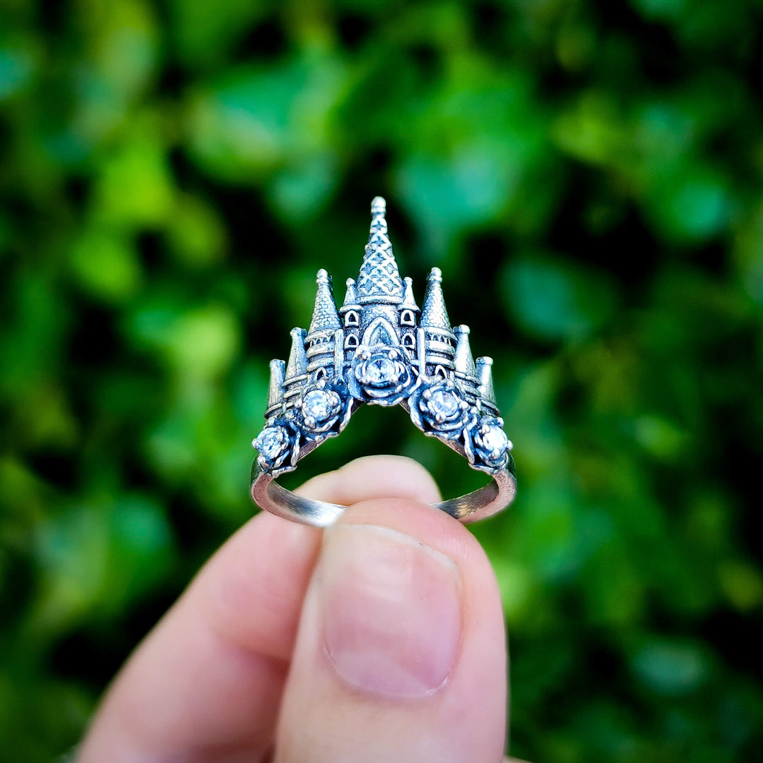 Silver Crystal Castle Ring