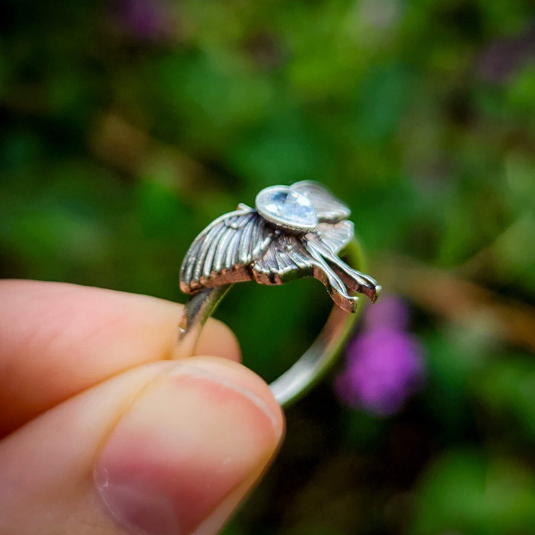 Silver Clear Crystal Mini Luna Moth Ring