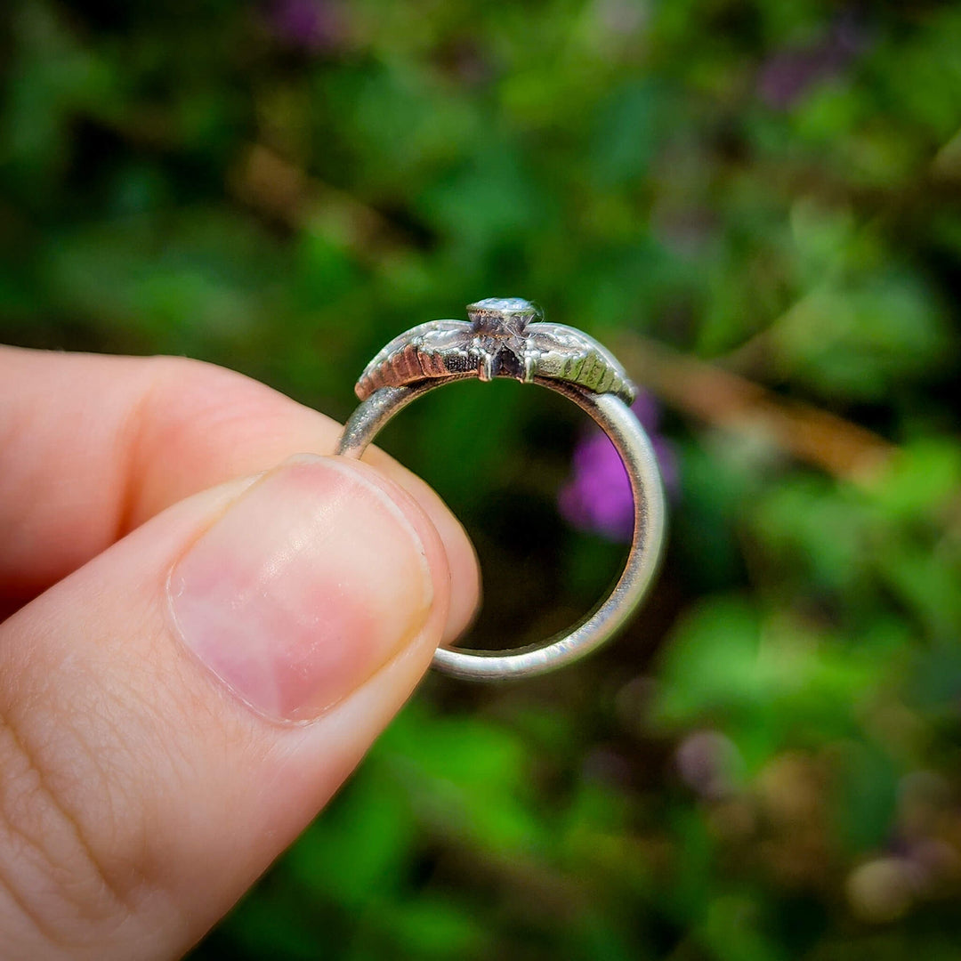 Silver Clear Crystal Mini Luna Moth Ring