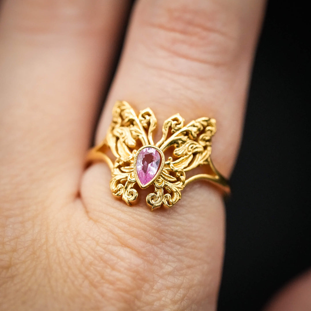 PAYMENT PLAN Pink Sapphire Rococo Butterfly Ring