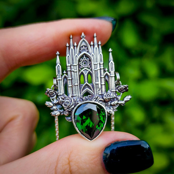 Silver Emerald Rose Cathedral Necklace