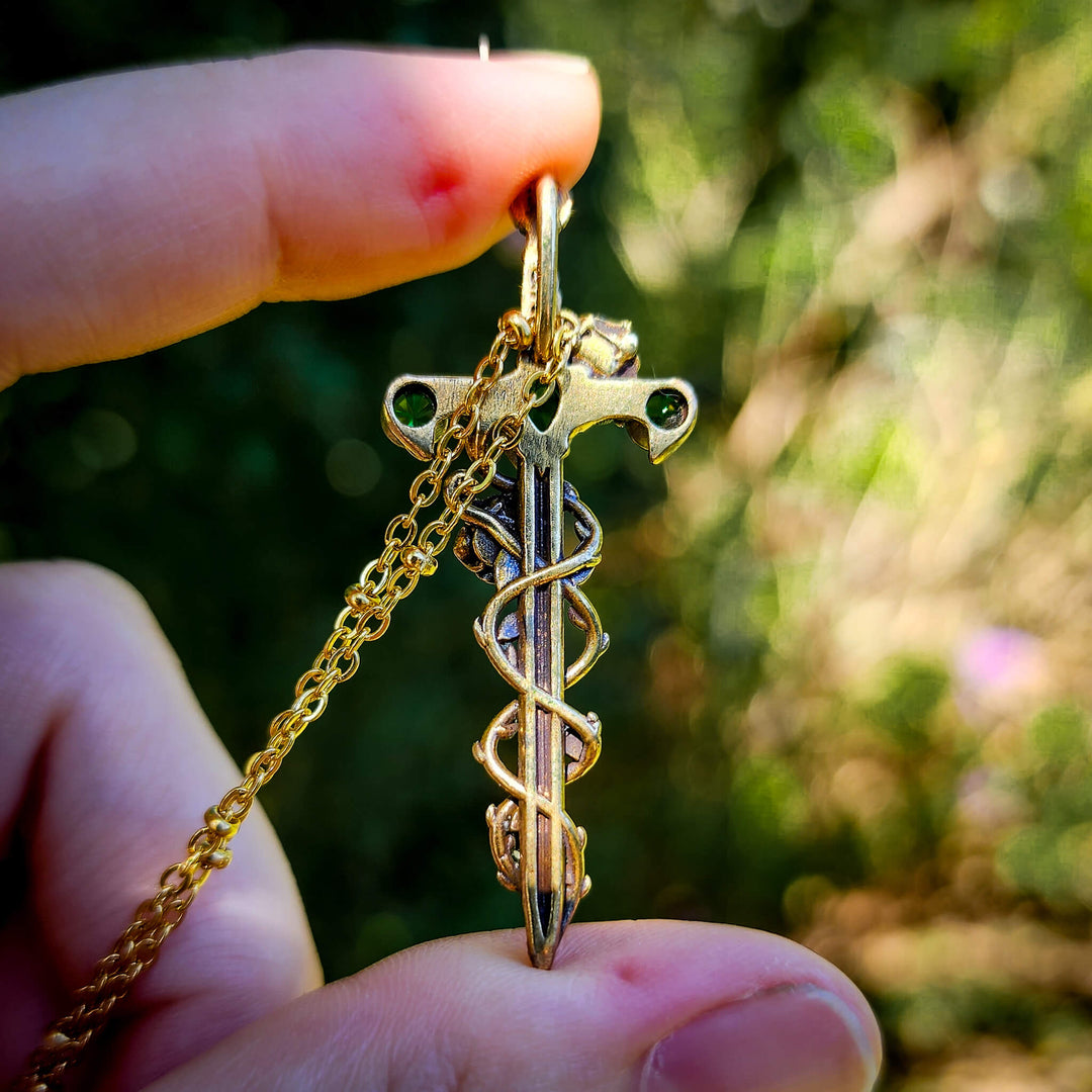 Brass Emerald Holy Rose Sword Necklace