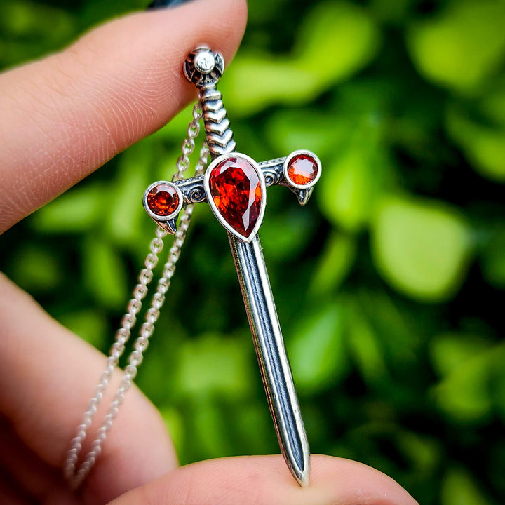 Silver Garnet Sword of the Spirit Necklace