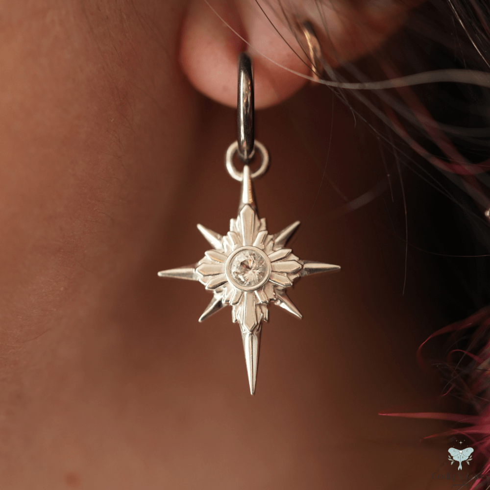 North Star Earrings - Titanium Hoops (With Gemstones)