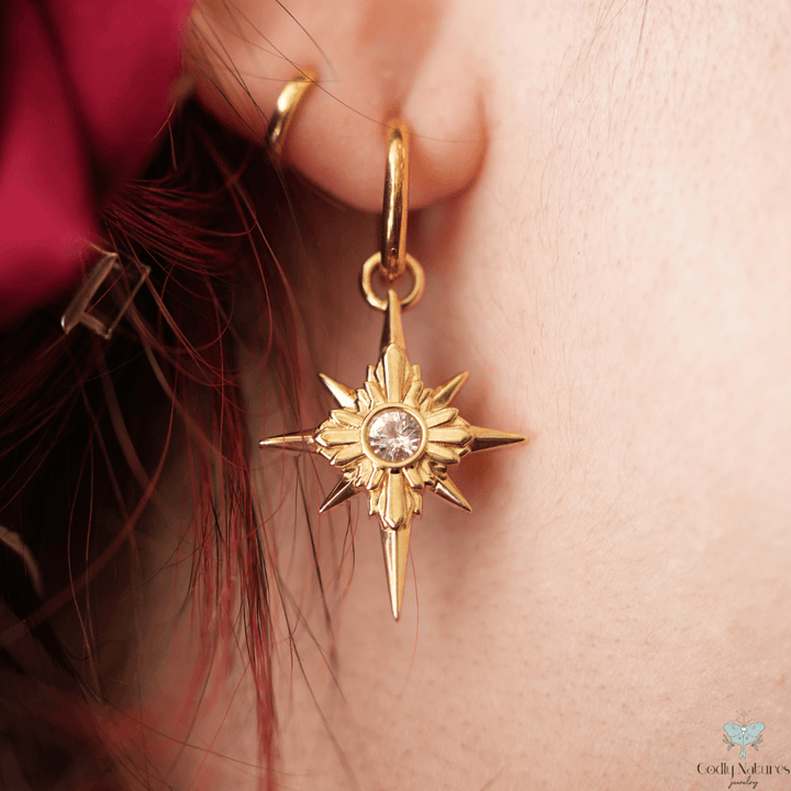 North Star Earrings - Titanium Hoops (With Gemstones)