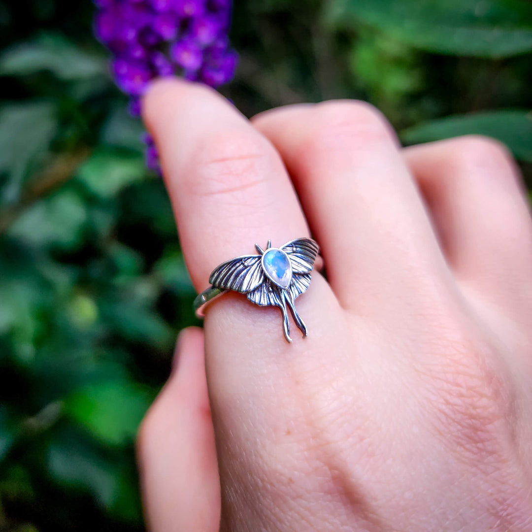 Silver Moonstone Mini Luna Moth Ring