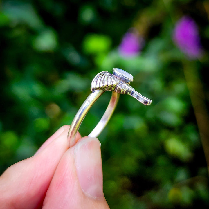 Silver Moonstone Mini Luna Moth Ring