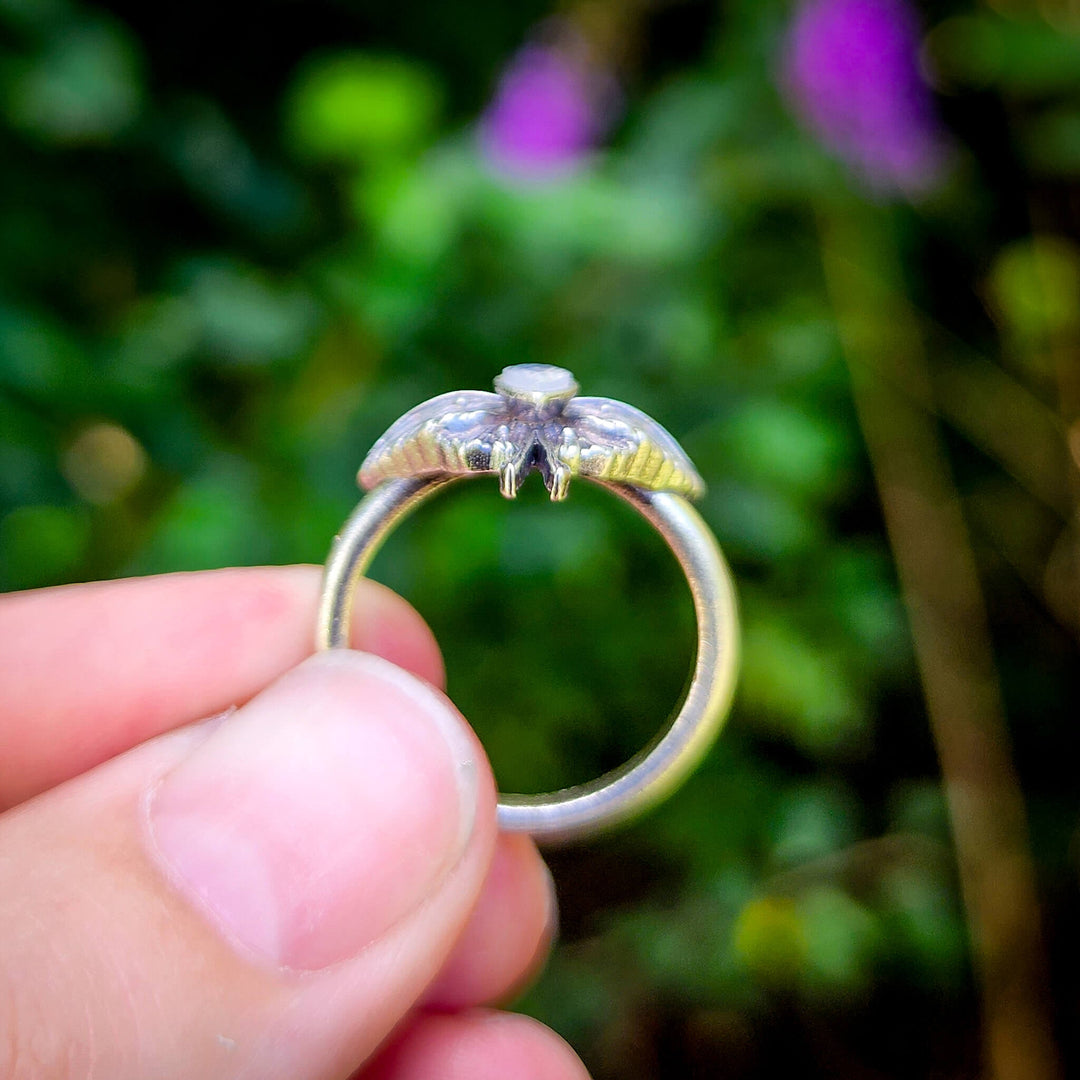 Silver Moonstone Mini Luna Moth Ring