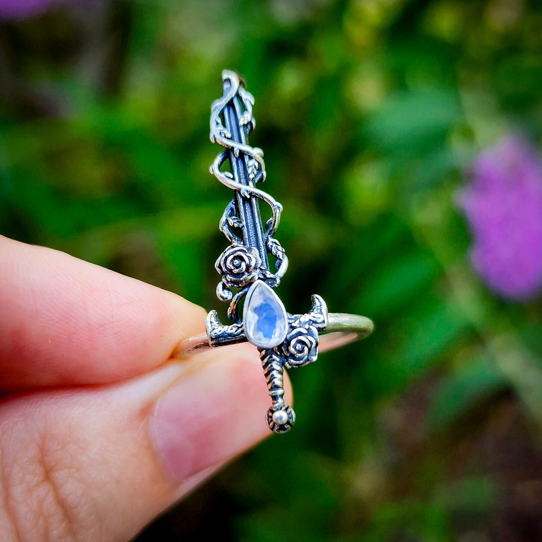 Moonstone Holy Rose Sword Ring Silver