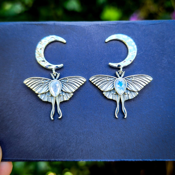 Moonstone Luna Moth Earrings