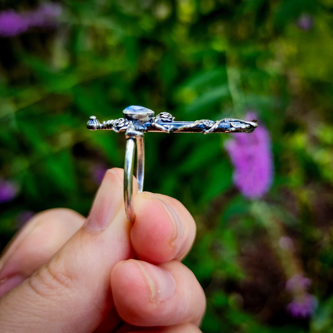 Moonstone Holy Rose Sword Ring Silver