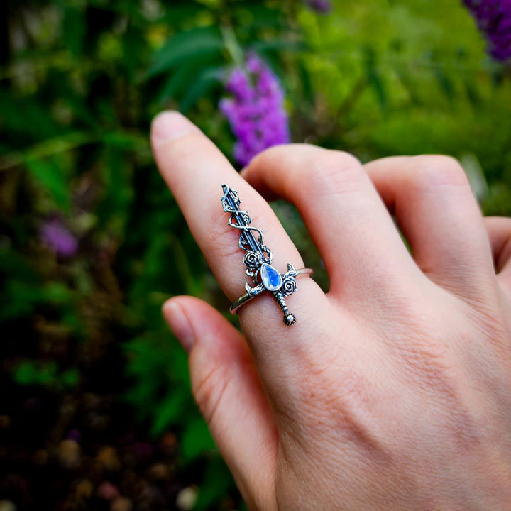 Moonstone Holy Rose Sword Ring Silver