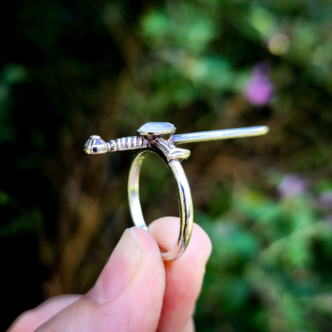 Mini Silver Moonstone Sword of the Spirit Ring