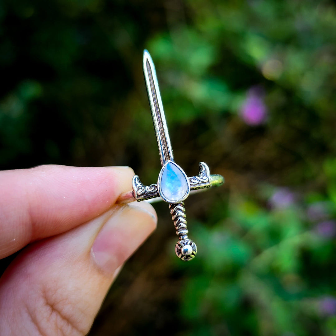 Mini Silver Moonstone Sword of the Spirit Ring