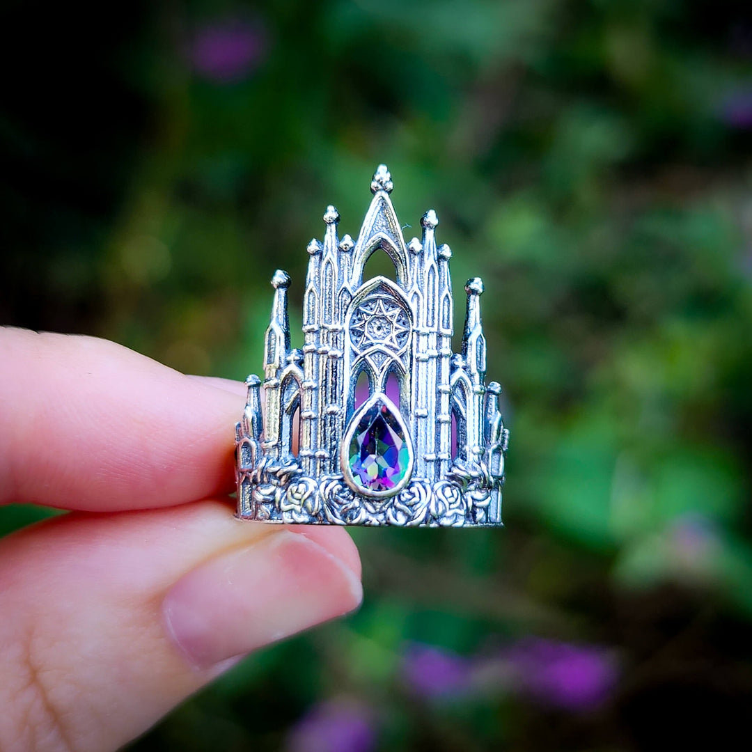 Silver Mystic Topaz Rose Cathedral Ring