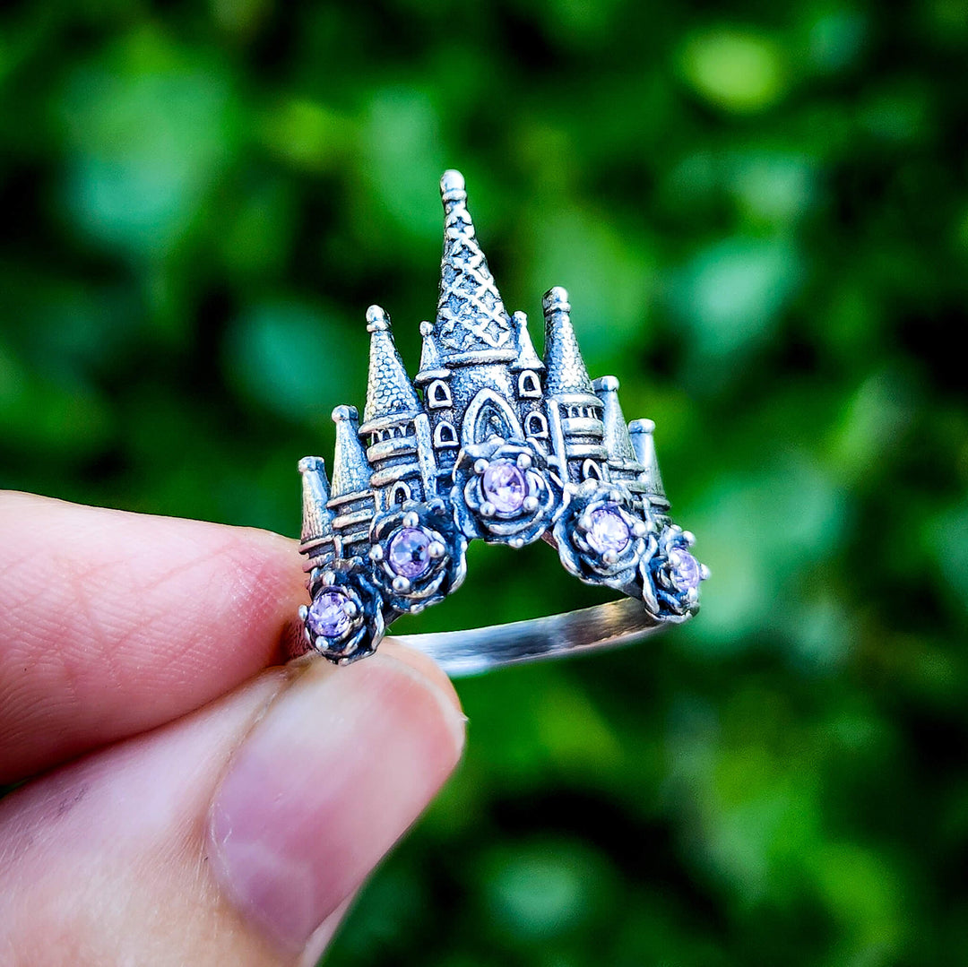 Silver Pink Sapphire Castle Ring