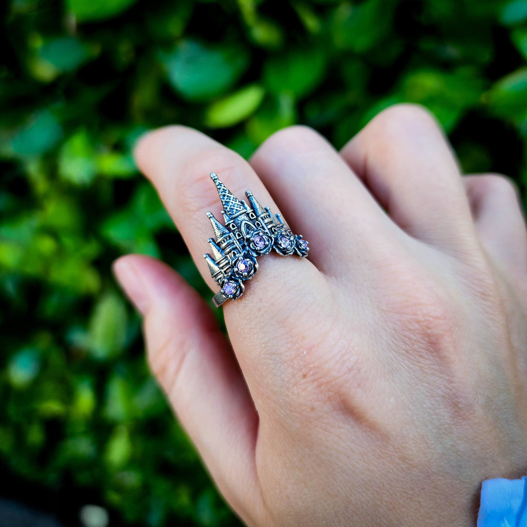 Silver Pink Sapphire Castle Ring