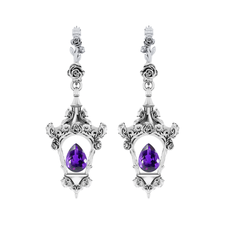 PRE-ORDER Amethyst Rose Lantern Earrings in 925 Silver