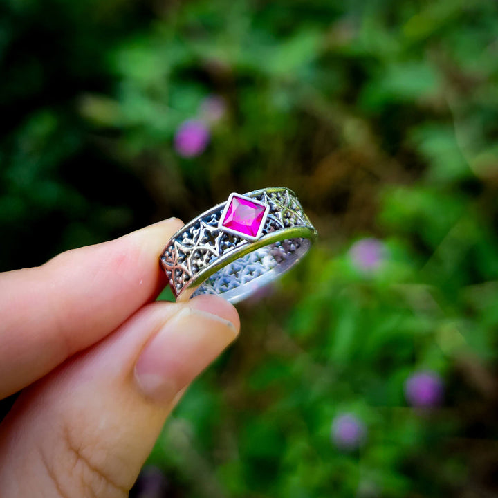 Ruby Silver Gothic Band Ring