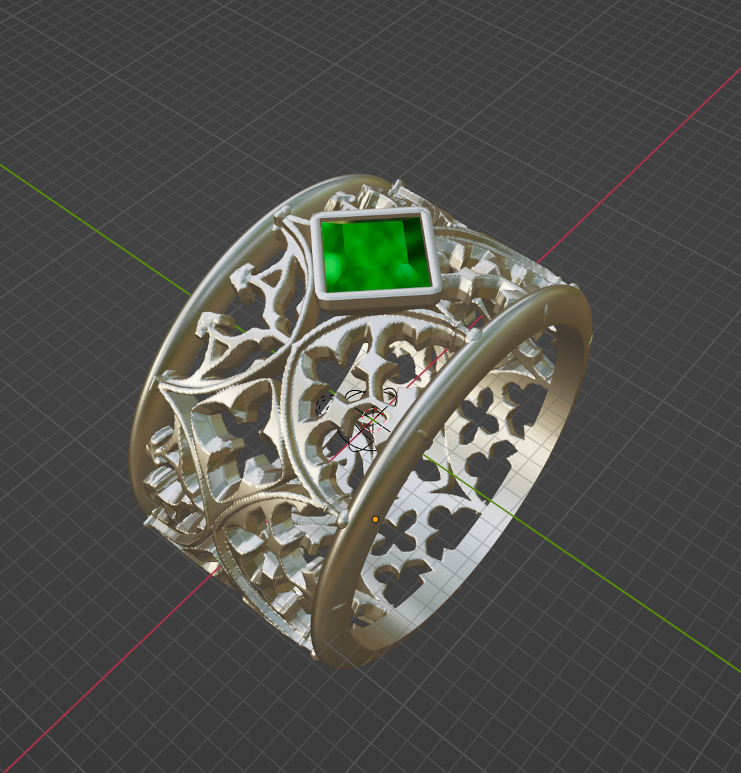 Custom Gold plated 925 Silver Gothic Band Ring in emerald