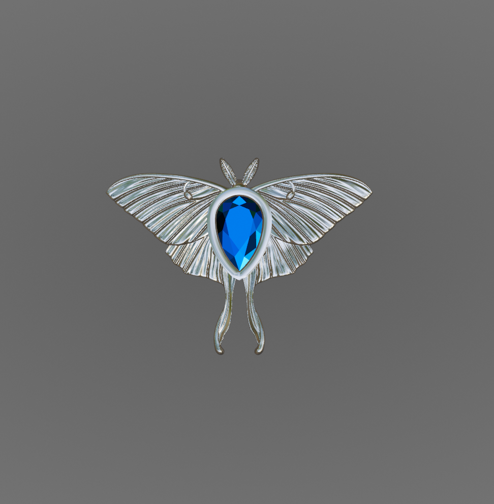 Sarah's CUSTOM Silver Moonstone Luna Moth Necklace
