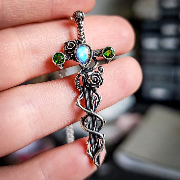 Custom Holy Rose Sword Necklace and Earrings