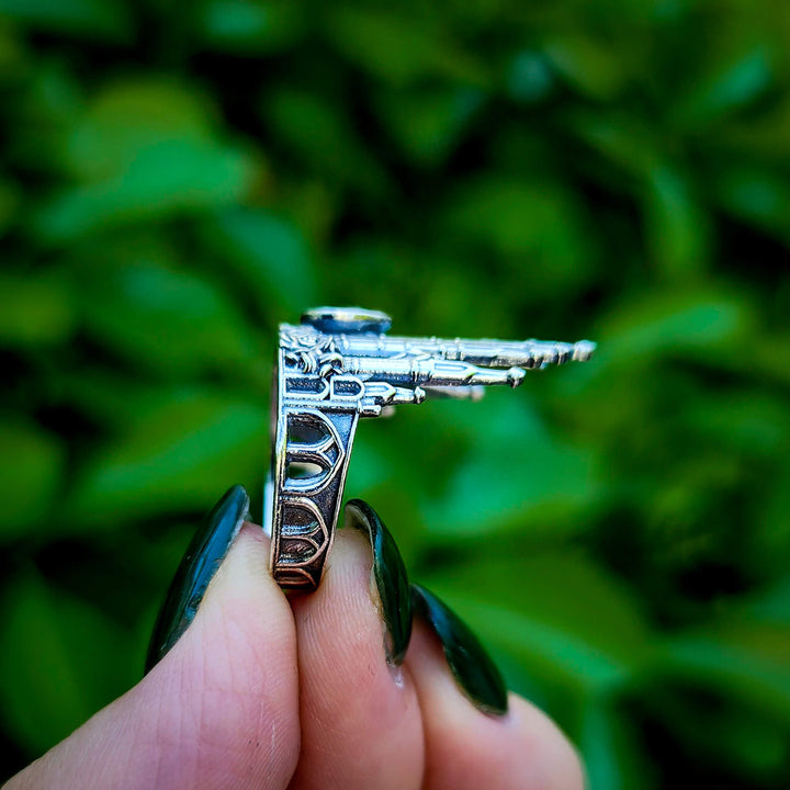 Silver Emerald Rose Cathedral Ring