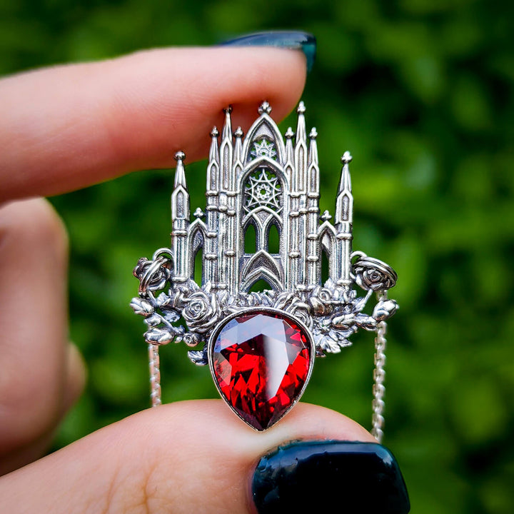 Silver Garnet Rose Cathedral Necklace