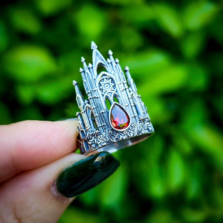 Silver Garnet Rose Cathedral Ring