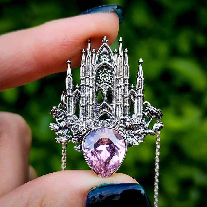 Silver Pink Sapphire Rose Cathedral Necklace