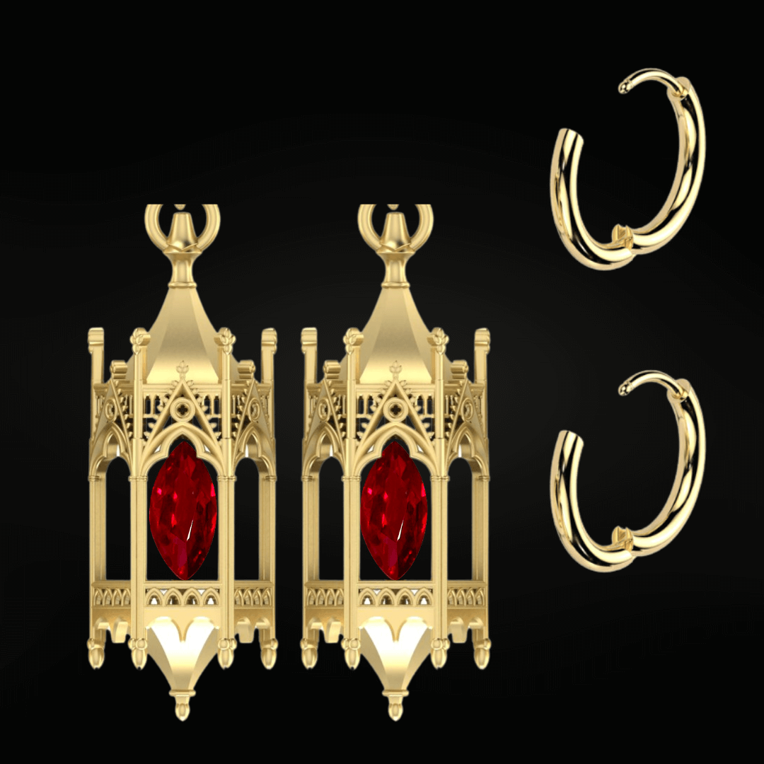 Gold Vermeil Knights Cathedral Lantern Hoop Earrings