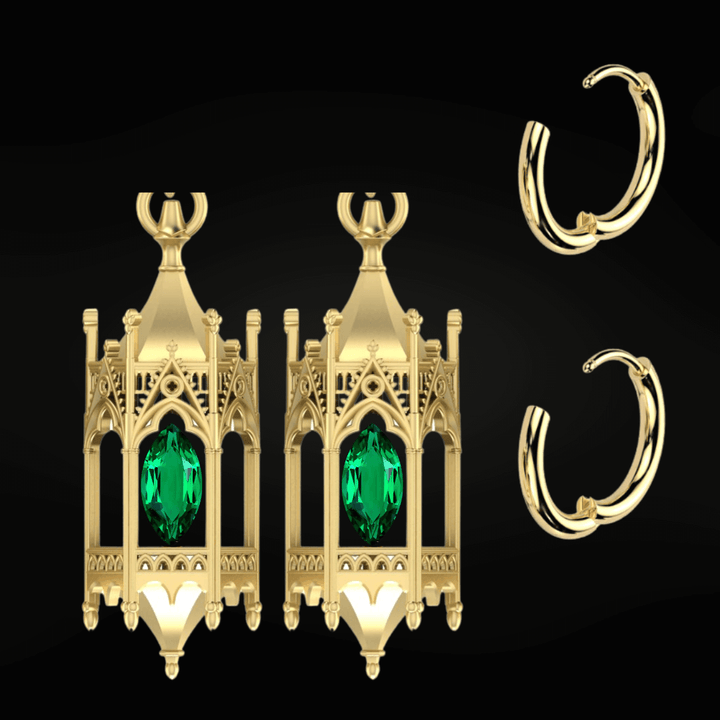 Gold Vermeil Knights Cathedral Lantern Hoop Earrings
