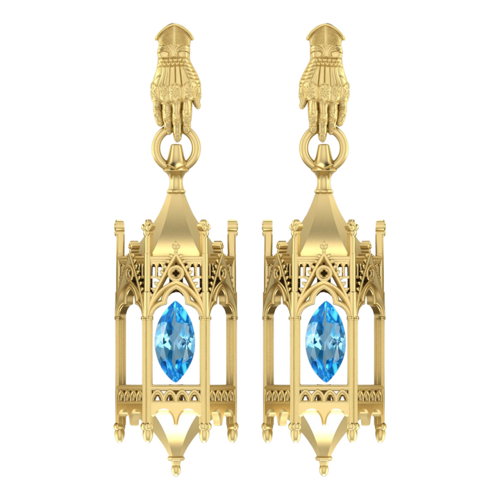 (PAYMENT PLAN) Gold Vermeil Cathedral Lantern Earrings W/ Gauntlet Studs