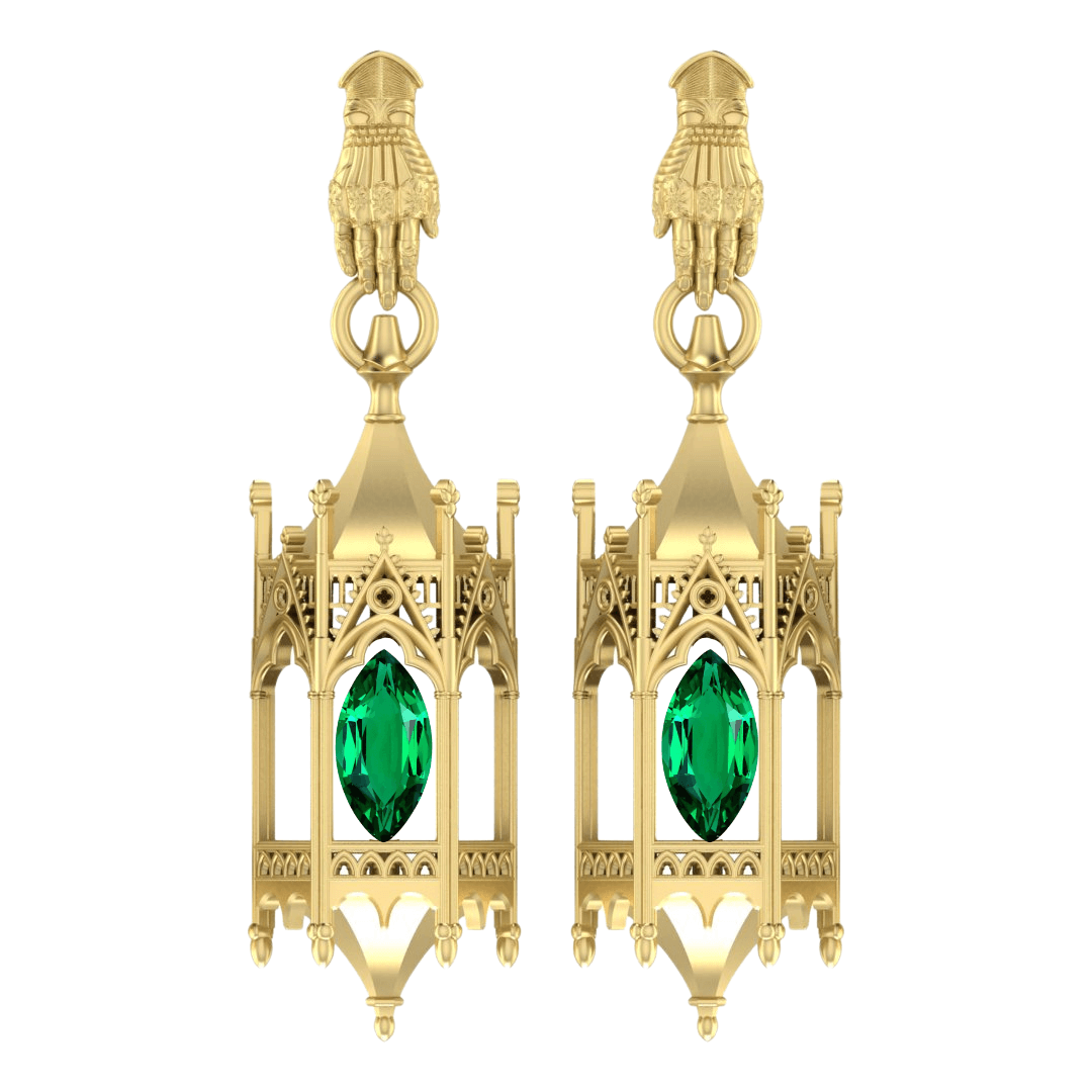 Gold Vermeil Cathedral Lantern Earrings W/ Gauntlet Studs