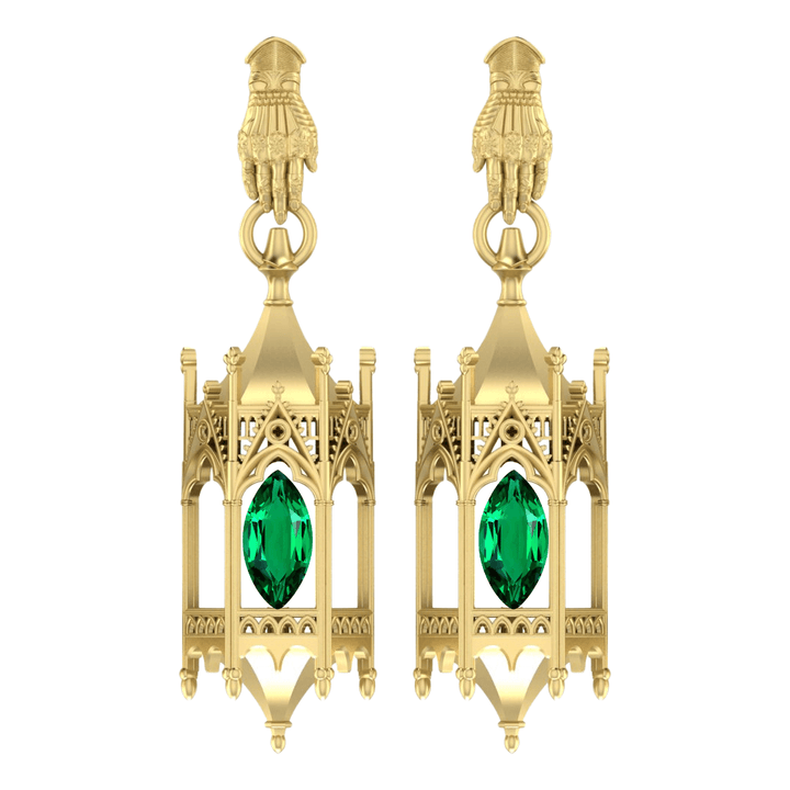 Gold Vermeil Cathedral Lantern Earrings W/ Gauntlet Studs