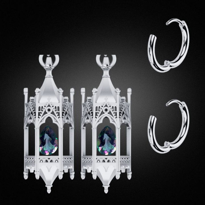 Sterling Silver Knights Cathedral Lantern Earrings with Natural Mystic Topaz